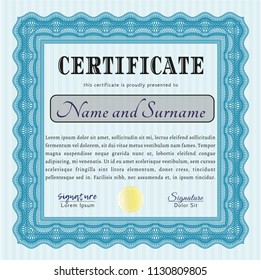 Light blue Certificate template. Retro design. Vector illustration. With complex linear background. 
