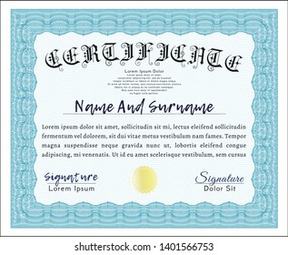 Light blue Certificate template. Retro design. Printer friendly. Customizable, Easy to edit and change colors. 