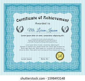 Light blue Certificate template. Retro design. Easy to print. Vector illustration. 