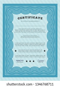 Light blue Certificate template. Sophisticated design. Customizable, Easy to edit and change colors. With guilloche pattern and background. 