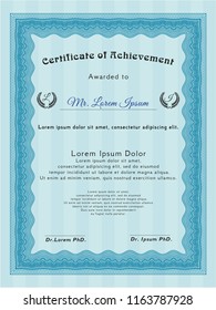 Light blue Certificate template. Superior design. With linear background. Vector illustration. 