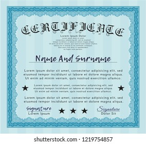 Light blue Certificate template. Vector illustration. Complex background. Perfect design. 