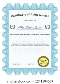Light blue Certificate template. Vector illustration. Easy to print. Lovely design. 