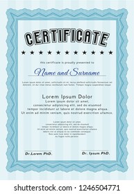 Light blue Certificate template. Vector illustration. With guilloche pattern. Excellent design. 