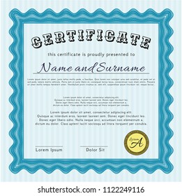 Light blue Certificate. Vector illustration. With quality background. Modern design. 