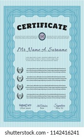 Light blue Certificate. Vector illustration. With background. Modern design. 