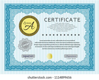  Light blue CertifLight blue Certificate template or diploma template. Artistry design. Detailed. With guilloche pattern and background. icate template or diploma template. Superior design. Customizab