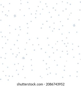 Light blue chaotic dots vector seamless pattern. Simple random spots on white background. Abstract small blobs or drops monochrome texture. Winter vector flat backdrop.