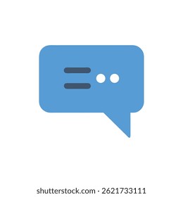 Light blue chat bubble with navy lines and two white dots, isolated on White Background, flat style.