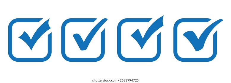 Marca de verificación azul claro sobre fondo blanco, ícono de validación plana para la Aprobación de formularios, Comentarios de interfaz de usuario y Estado de éxito. Ilustración vectorial.