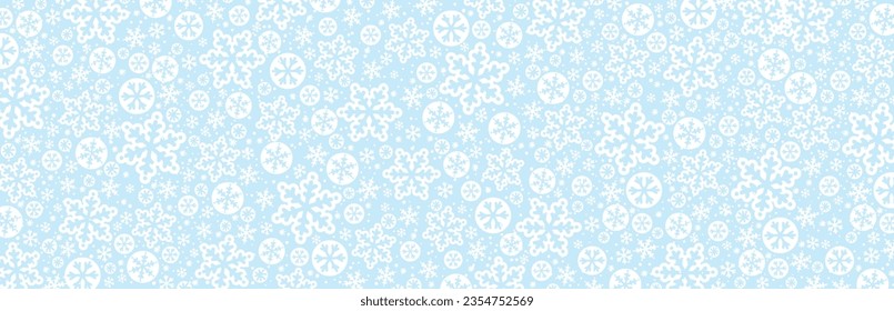 Light Blue Christmas banner with snowflakes and stars. Merry Christmas and Happy New Year greeting banner. Horizontal new year background, headers, posters, cards, website.Vector illustration