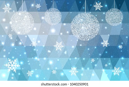 Light BLUE christmas postcard low polygon background. Vector illustration consisting of triangles. Abstract triangular polygonal origami or crystal design of New Year celebration.