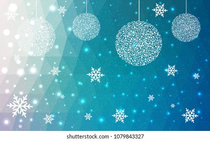 Light BLUE christmas postcard low polygon background. Vector illustration consisting of triangles. Abstract triangular polygonal origami or crystal design of New Year celebration.