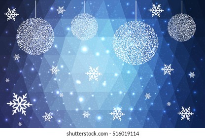 Light BLUE christmas postcard low polygon background. Vector illustration consisting of triangles. Abstract triangular polygonal origami or crystal design of New Year celebration.