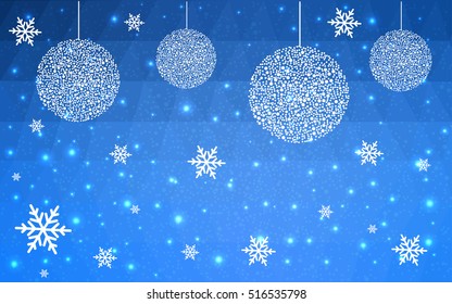 Light blue christmas postcard low polygon background. Vector illustration consisting of triangles. Abstract triangular polygonal origami or crystal design of New Year celebration.