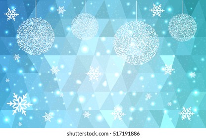 Light BLUE christmas postcard low polygon background. Vector illustration consisting of triangles. Abstract triangular polygonal origami or crystal design of New Year celebration.