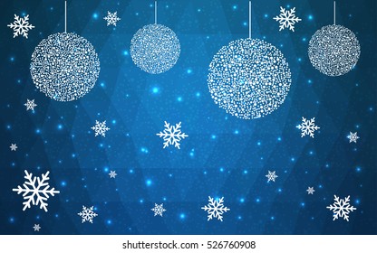 Light BLUE christmas postcard low polygon background. Vector illustration consisting of triangles. Abstract triangular polygonal origami or crystal design of New Year celebration.
