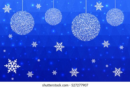 Light BLUE christmas postcard low polygon background. Vector illustration consisting of triangles. Abstract triangular polygonal origami or crystal design of New Year celebration.