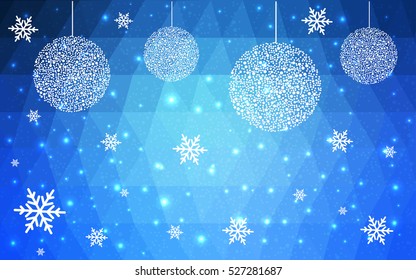 Light BLUE christmas postcard low polygon background. Vector illustration consisting of triangles. Abstract triangular polygonal origami or crystal design of New Year celebration.
