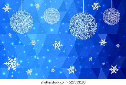 Light BLUE christmas postcard low polygon background. Vector illustration consisting of triangles. Abstract triangular polygonal origami or crystal design of New Year celebration.