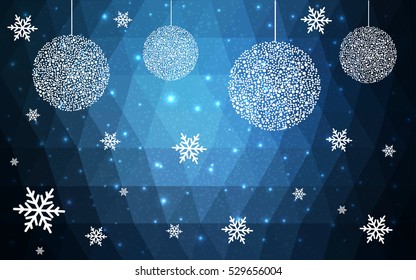 Light Blue christmas postcard low polygon background. Vector illustration consisting of triangles. Abstract triangular polygonal origami or crystal design of New Year celebration.
