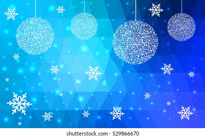 Light blue christmas postcard low polygon background. Vector illustration consisting of triangles. Abstract triangular polygonal origami or crystal design of New Year celebration.
