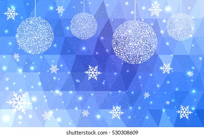 Light blue christmas postcard low polygon background. Vector illustration consisting of triangles. Abstract triangular polygonal origami or crystal design of New Year celebration.