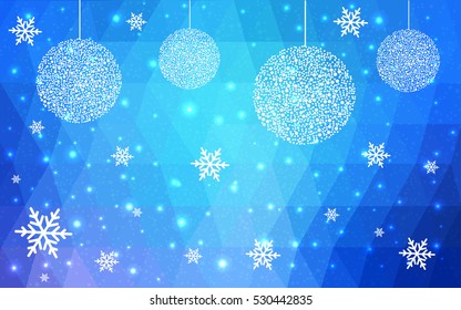 Light BLUE christmas postcard low polygon background. Vector illustration consisting of triangles. Abstract triangular polygonal origami or crystal design of New Year celebration.