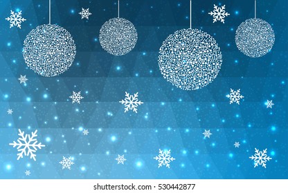 Light BLUE christmas postcard low polygon background. Vector illustration consisting of triangles. Abstract triangular polygonal origami or crystal design of New Year celebration.