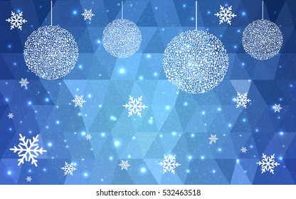 Light BLUE christmas postcard low polygon background. Vector illustration consisting of triangles. Abstract triangular polygonal origami or crystal design of New Year celebration.
