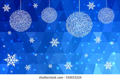 Light BLUE christmas postcard low polygon background. Vector illustration consisting of triangles. Abstract triangular polygonal origami or crystal design of New Year celebration.