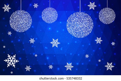 Light Blue christmas postcard low polygon background. Vector illustration consisting of triangles. Abstract triangular polygonal origami or crystal design of New Year celebration.