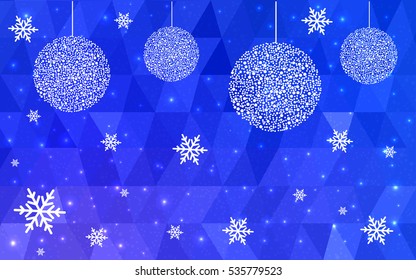 Light BLUE christmas postcard low polygon background. Vector illustration consisting of triangles. Abstract triangular polygonal origami or crystal design of New Year celebration.