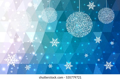 Light BLUE christmas postcard low polygon background. Vector illustration consisting of triangles. Abstract triangular polygonal origami or crystal design of New Year celebration.
