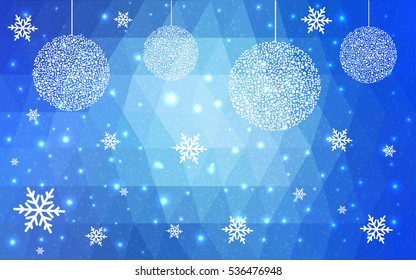 Light blue christmas postcard low polygon background. Vector illustration consisting of triangles. Abstract triangular polygonal origami or crystal design of New Year celebration.