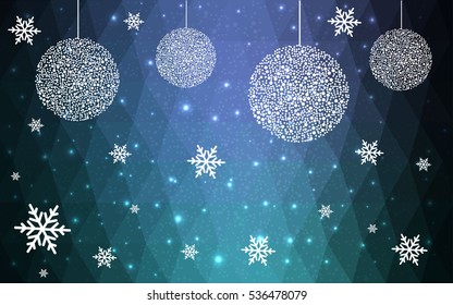 Light BLUE christmas postcard low polygon background. Vector illustration consisting of triangles. Abstract triangular polygonal origami or crystal design of New Year celebration.