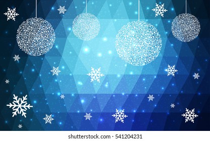 Light BLUE christmas postcard low polygon background. Vector illustration consisting of triangles. Abstract triangular polygonal origami or crystal design of New Year celebration.