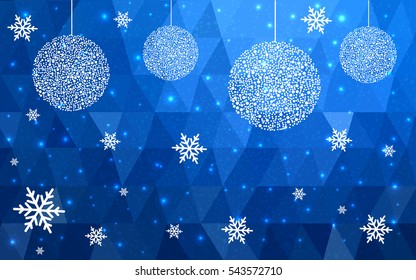 Light BLUE christmas postcard low polygon background. Vector illustration consisting of triangles. Abstract triangular polygonal origami or crystal design of New Year celebration.