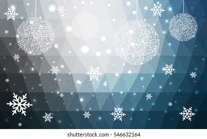 Light blue christmas postcard low polygon background. Vector illustration consisting of triangles. Abstract triangular polygonal origami or crystal design of New Year celebration.