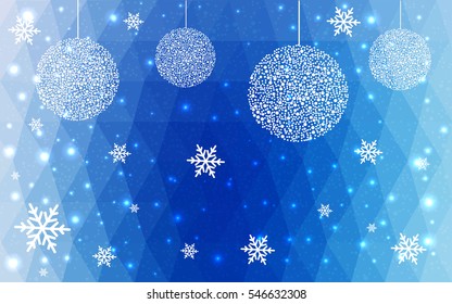 Light BLUE christmas postcard low polygon background. Vector illustration consisting of triangles. Abstract triangular polygonal origami or crystal design of New Year celebration.