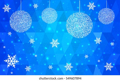 Light BLUE christmas postcard low polygon background. Vector illustration consisting of triangles. Abstract triangular polygonal origami or crystal design of New Year celebration.