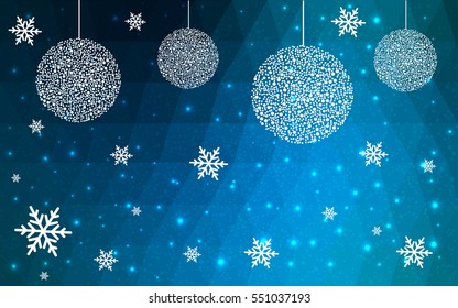 Light BLUE christmas postcard low polygon background. Vector illustration consisting of triangles. Abstract triangular polygonal origami or crystal design of New Year celebration.