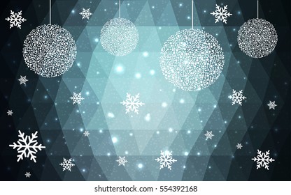Light BLUE christmas postcard low polygon background. Vector illustration consisting of triangles. Abstract triangular polygonal origami or crystal design of New Year celebration.
