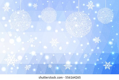 Light BLUE christmas postcard low polygon background. Vector illustration consisting of triangles. Abstract triangular polygonal origami or crystal design of New Year celebration.