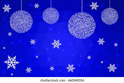 Light BLUE christmas postcard low polygon background. Vector illustration consisting of triangles. Abstract triangular polygonal origami or crystal design of New Year celebration.
