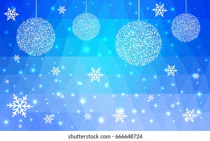 Light BLUE christmas postcard low polygon background. Vector illustration consisting of triangles. Abstract triangular polygonal origami or crystal design of New Year celebration.