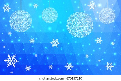 Light BLUE christmas postcard low polygon background. Vector illustration consisting of triangles. Abstract triangular polygonal origami or crystal design of New Year celebration.