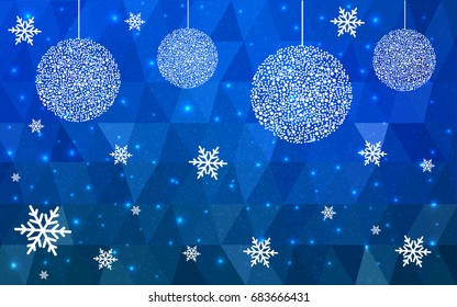 Light BLUE christmas postcard low polygon background. Vector illustration consisting of triangles. Abstract triangular polygonal origami or crystal design of New Year celebration.