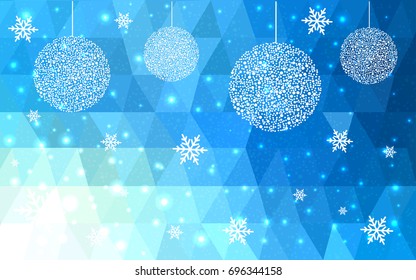Light BLUE christmas postcard low polygon background. Vector illustration consisting of triangles. Abstract triangular polygonal origami or crystal design of New Year celebration.