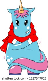 Light blue Christmas Unicorn with pink hair and shiny happy eyes   red scarf 